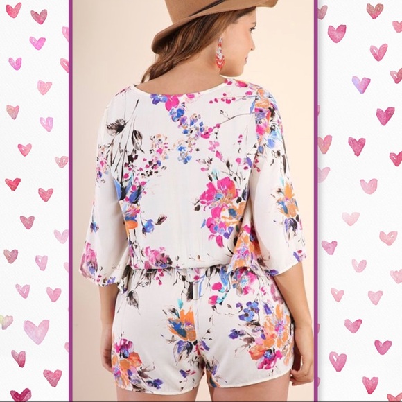 Umgee Ivory/Pink Floral Romper - Picture 4 of 4